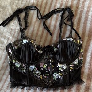 For Love And Lemons Black Floral Embroidered Lace Bra